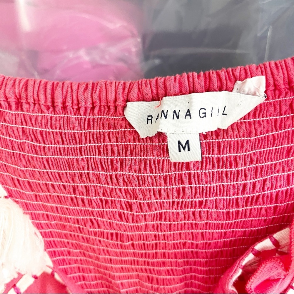 Ranna Gill Pink Tassel Boho Tiered Summer Cottagecore Embroidered Midi Dress - Picture 8 of 9